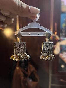 Oxidised Silver Earrings with Beads
