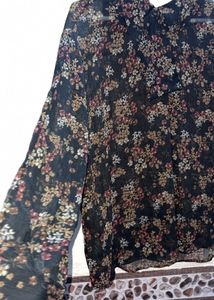 Sheer Floral Print Long Sleeve Top