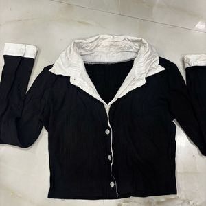 Black Collared Long Sleeve Top