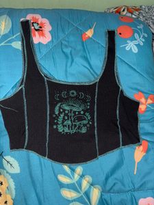 Black Mushroom Graphic Corset Top