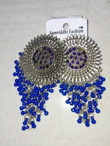 Bohemian Silver & Blue Jhumka Earrings