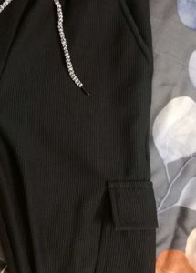 Black Ribbed Cargo Pants