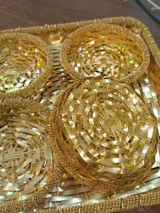 Decorative Golden Woven Tray with Bowls