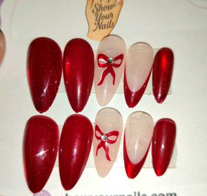 red colour boe design press on nails