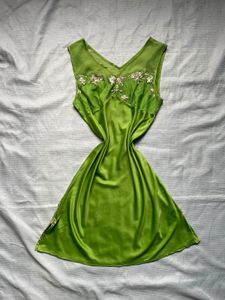 Silky Green Floral Night Slip