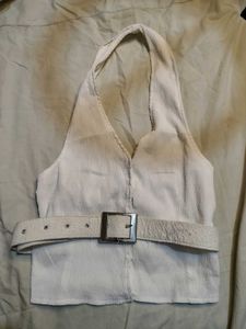 White Halter Neck Top with Belt