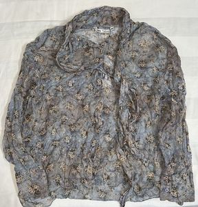 Zara Floral Print Tie Neck Blouse