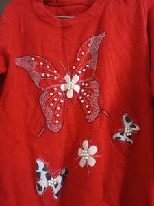 Red Butterfly Embellished Sweater