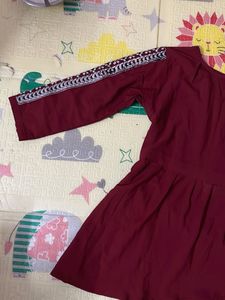 Maroon Kurta with Embroidered Sleeves