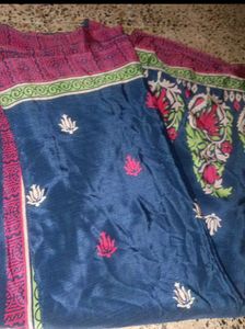 satin Blue Floral Print Saree