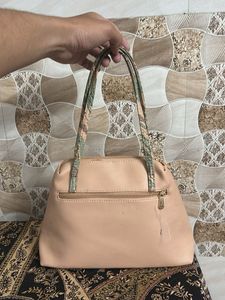 Stylish Beige Tote Bag with Green Accents