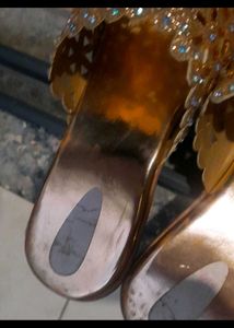 Rose Gold Embellished Slip-On Sandals
