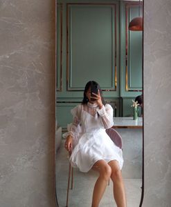 Sheer White Puff Sleeve Dress
