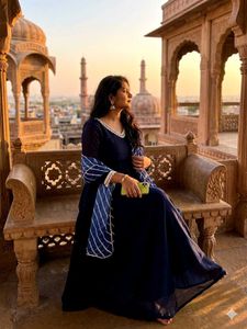 Elegant Navy Blue Anarkali Gown