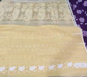 Light Yellow Kolka Design Jamdani Saree