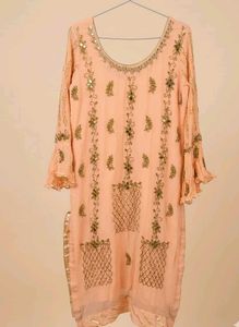 ✨ Peach Embellished Party Kurti( suit)