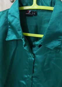 Elegant Emerald Satin Button-Down Shirt