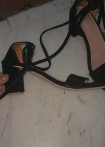 Black Suede strappy Lace-Up Block Heels