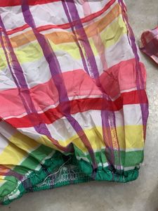 Colorful Plaid Smocked Off-Shoulder Top