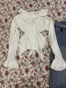 Cream Ruffle Knit Top