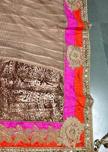 Beautiful Brown Valvet-Net Saree