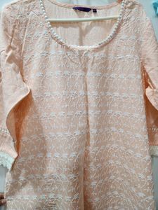 New Peach Lakhnavi Embroided Kurti