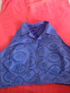 Blue Eyelet Crop Top