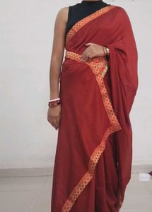 Rust Saree with Gold Border