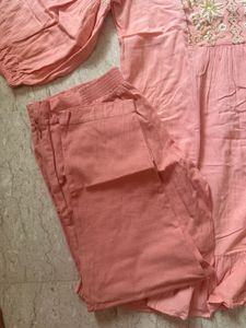 Peach Embroidered Kurta with Pants