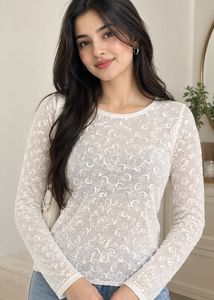 Sheer White transplant Floral Long Sleeve Top