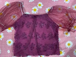 Sparkly Mesh Sleeve Blouse
