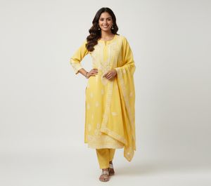 YELLOW CHIKANKARI KURTI SET💛