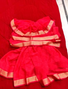 Brand New Red Saree with Golden Border