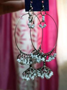 White Pearl Hoop Jhumka Earrings ✨