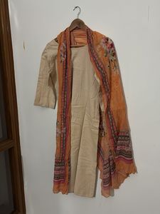 Elegant Cream Kurta with Floral Dupatta