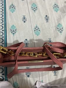 Chic Pink Shoulder Bag with Gold Chain