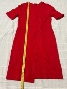 Red Short Sleeve Midi Dress