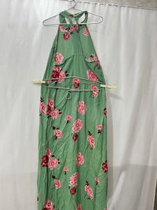 Green Floral Halter Maxi Dress