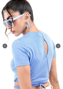 Chic Blue Crop Top with Wrap Detail