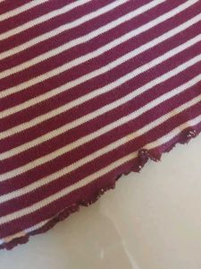 Maroon &amp; White Striped Cropped Top