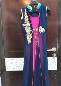 Elegant Navy Blue Kurta Set with Pink Inner