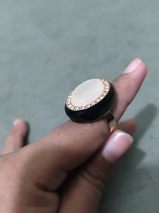 Oval Mother of Pearl Ring with Rhinestones