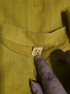 Stylish Mustard Kurta Set with Embellished Necklin