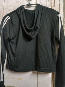 Cropped Hoodie with Striped Sleeves