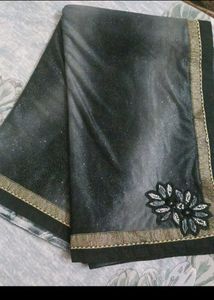 black Saree with unstitched Blouse
