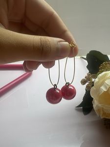 Chic Pink Ball Hoop Earrings