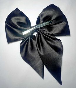 White and Black Satin Bow Hair Clip