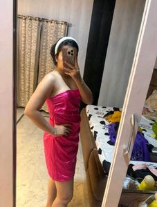 Stunning Pink Ruched Strapless Dress 32/34