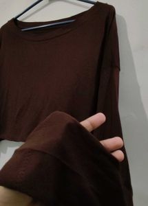 Brown Cropped Long Sleeve Top