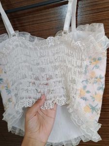 Floral Lace Trim Crop Top